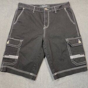 True Luck Black Mens Cargo Y2K Shorts Size 34 Contrast Stitching  Button Pockets